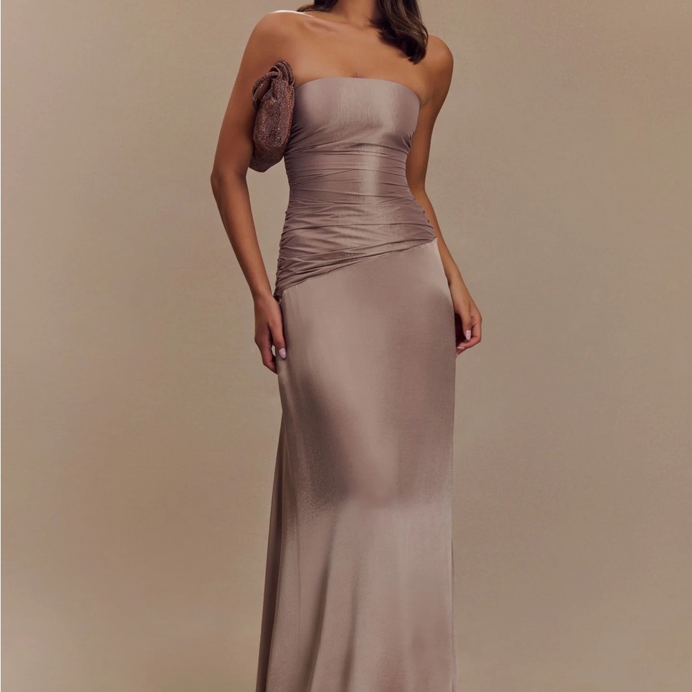 Serena Meshki Dress | Strapless Taffeta Maxi Dress - Bronze Taupe Sz Large